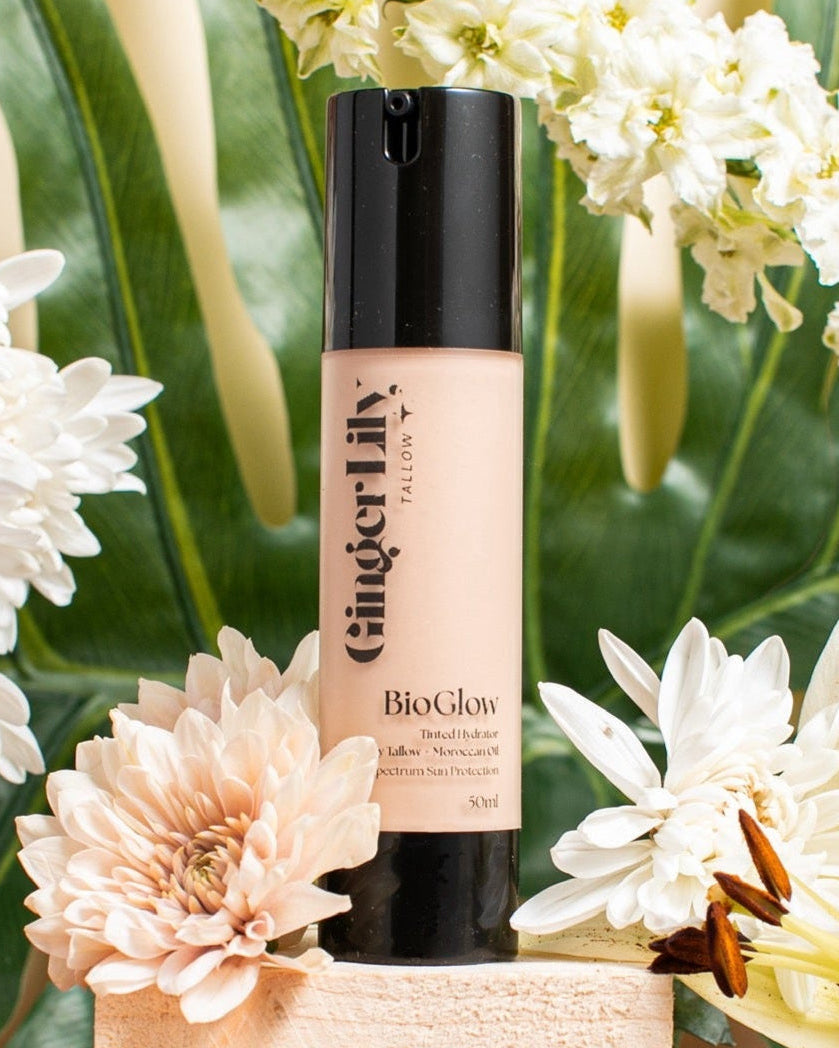 BioGlow Organic tallow makeup - tinted moisturizer foundation with sun protection - Ginger Lily Tallow