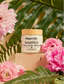 Ginger Lily whipped tallow balm jar with pink flowers and green leaves in the background for eczema and anti-aging